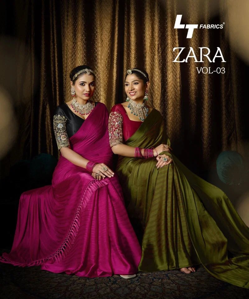 Lt Zara Vol 3 Soft Silk Plain Saree With Fancy Work Blouse Collection