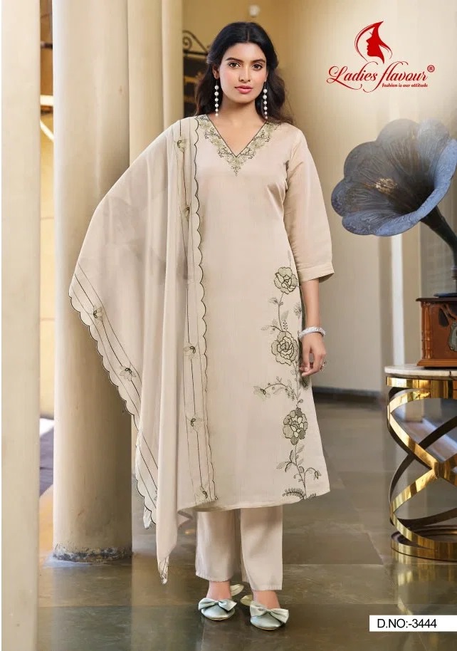 Ladies Flavour 3444 Mul Chanderi Kurti With Bottom Dupatta