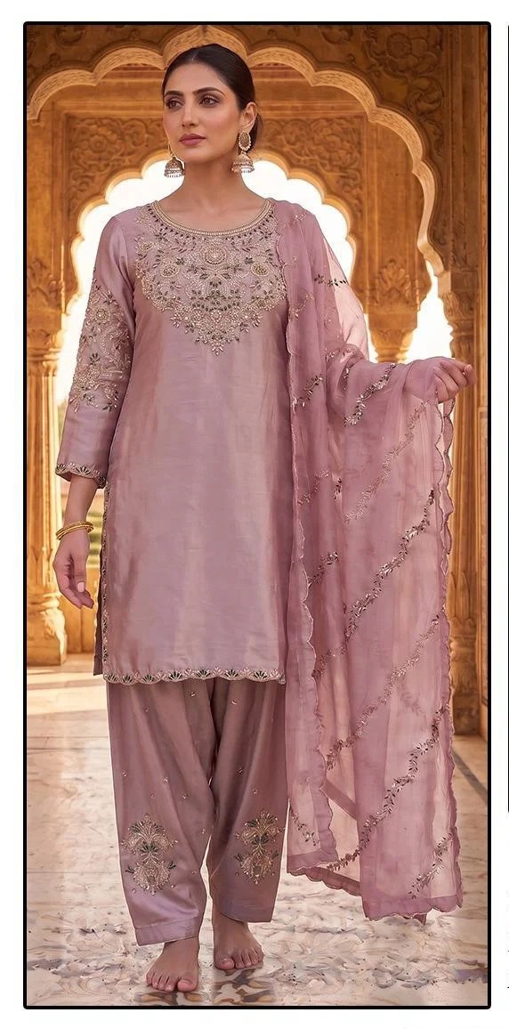 Hoor Tex 858 Malai Satin Embroidered Salwar Kameez