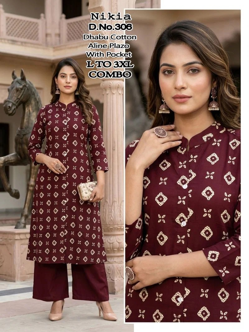 Nikia Vol 1 Dhabu Cotton Kurti With Bottom Collection