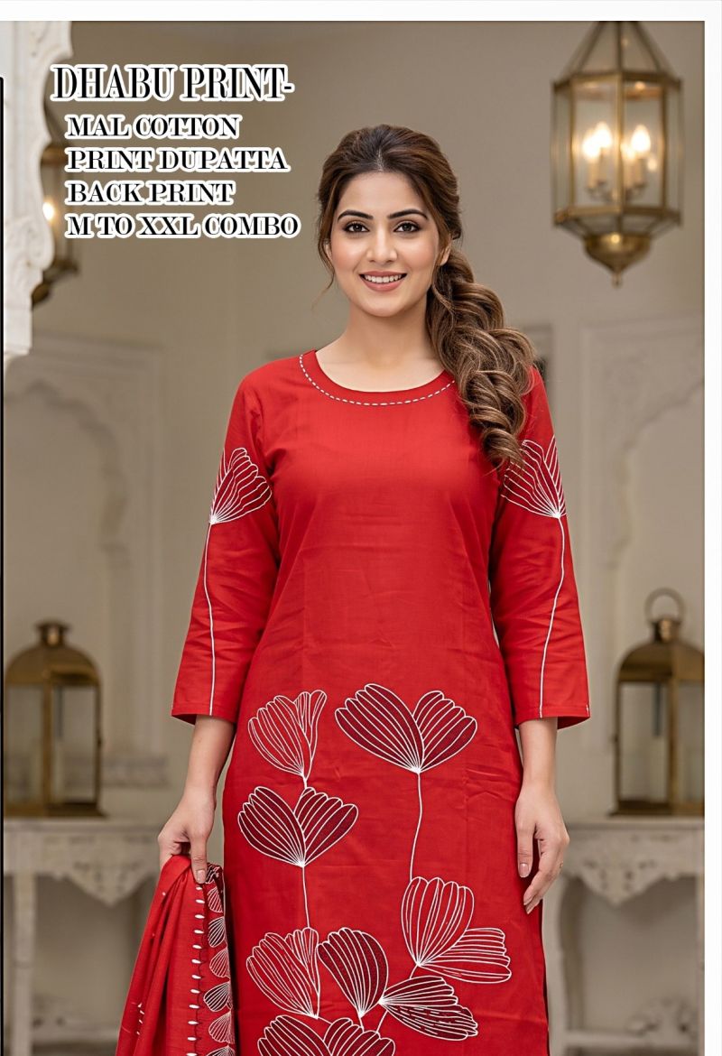 Tlc Vol 43 Dhabu Cotton Kurti With Bottom Dupatta