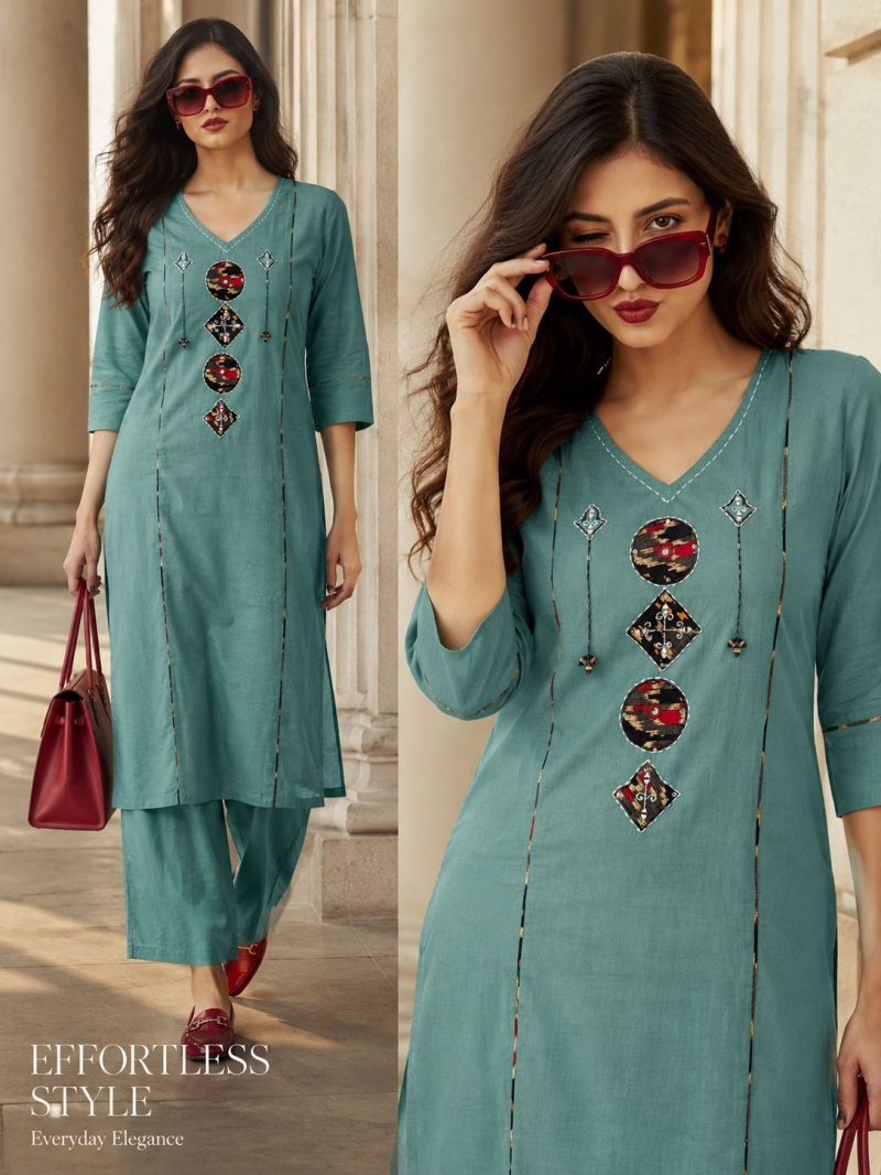 Tlc Vol 47 Dhabu Cotton Patch Work Daily Wear Kurti With Bottom