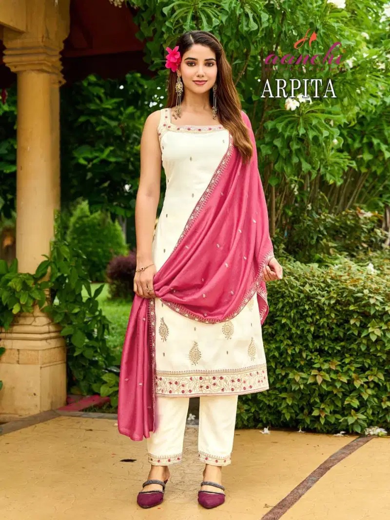 Aanchi Arpita Crystal Silk Kurti With Bottom Dupatta
