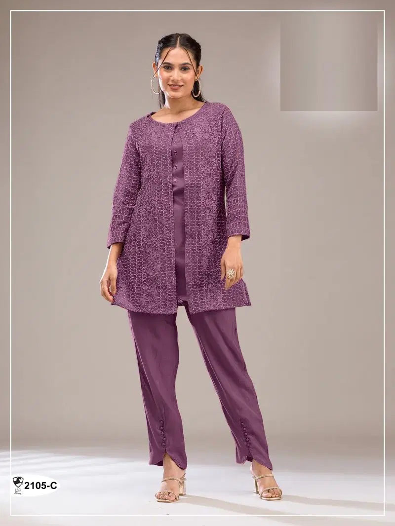 2105 A To D Faux Georgette Sequence Work Kurti Bottom With Koti