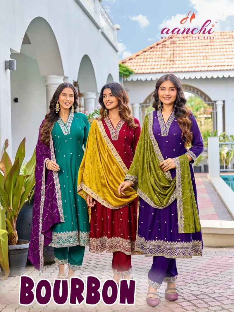 Aanchi Bourbon Vichitra Silk Anarkali Kurti With Bottom Dupatta