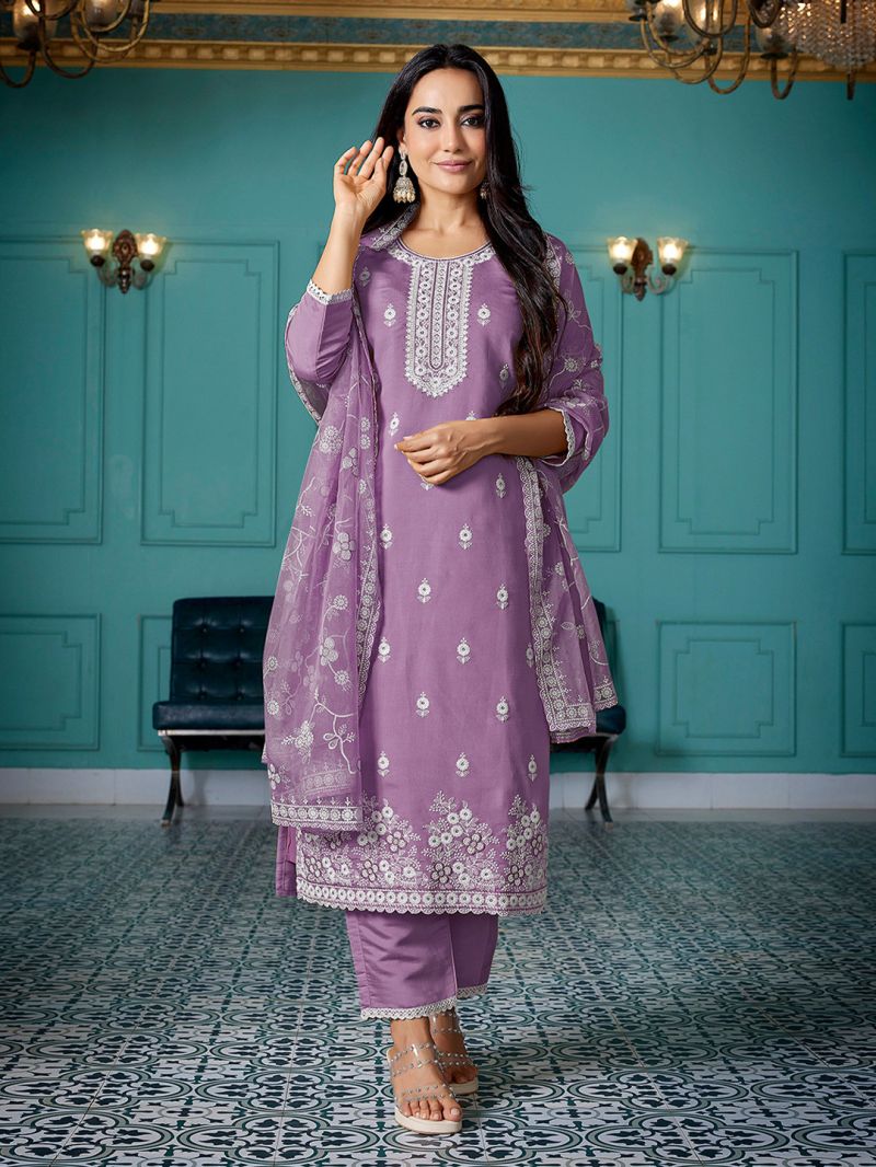 Dhruvi 488 Embroidered Kurti With Pant Dupatta Online