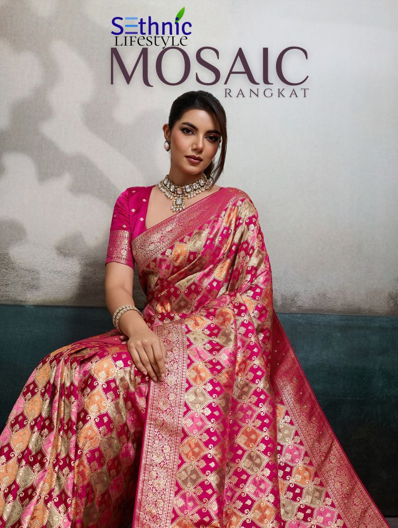 Sethnic Mosaic Satin Jacquard Work Saree Collection