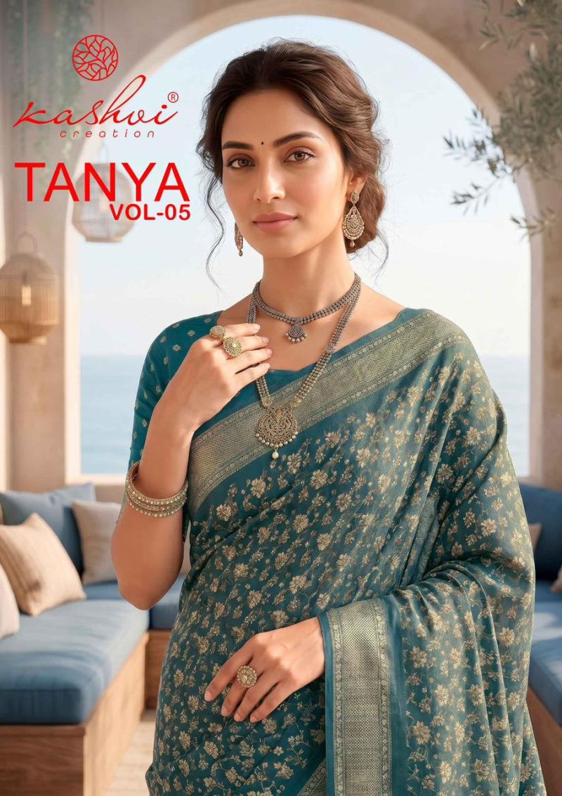 Kashvi Tanya Vol 5 Dull Moss Daily Wear Printed Saree Collection