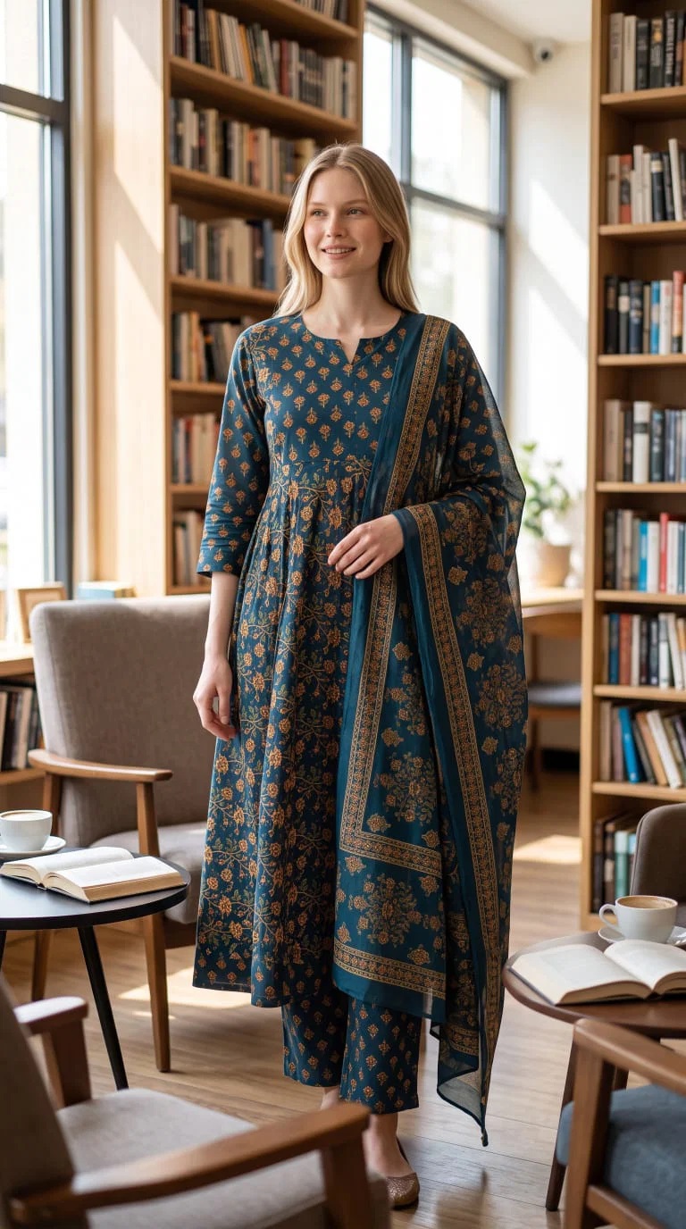 Tlc Vol 142 Printed Anarkali Kurti WIth Bottom Dupatta