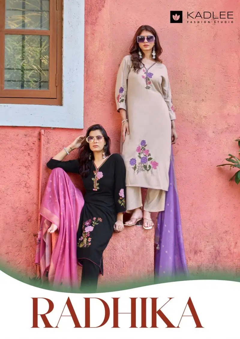 Kadlee Radhika Rayon Thread Work Kurti With Bottom Dupatta