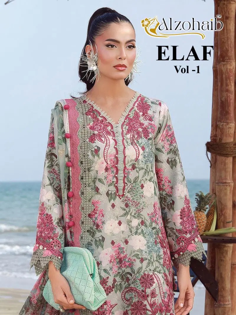 Alzohaib Elaf Vol 1 Patch Work Pakistani Suits Chiffon Dupatta