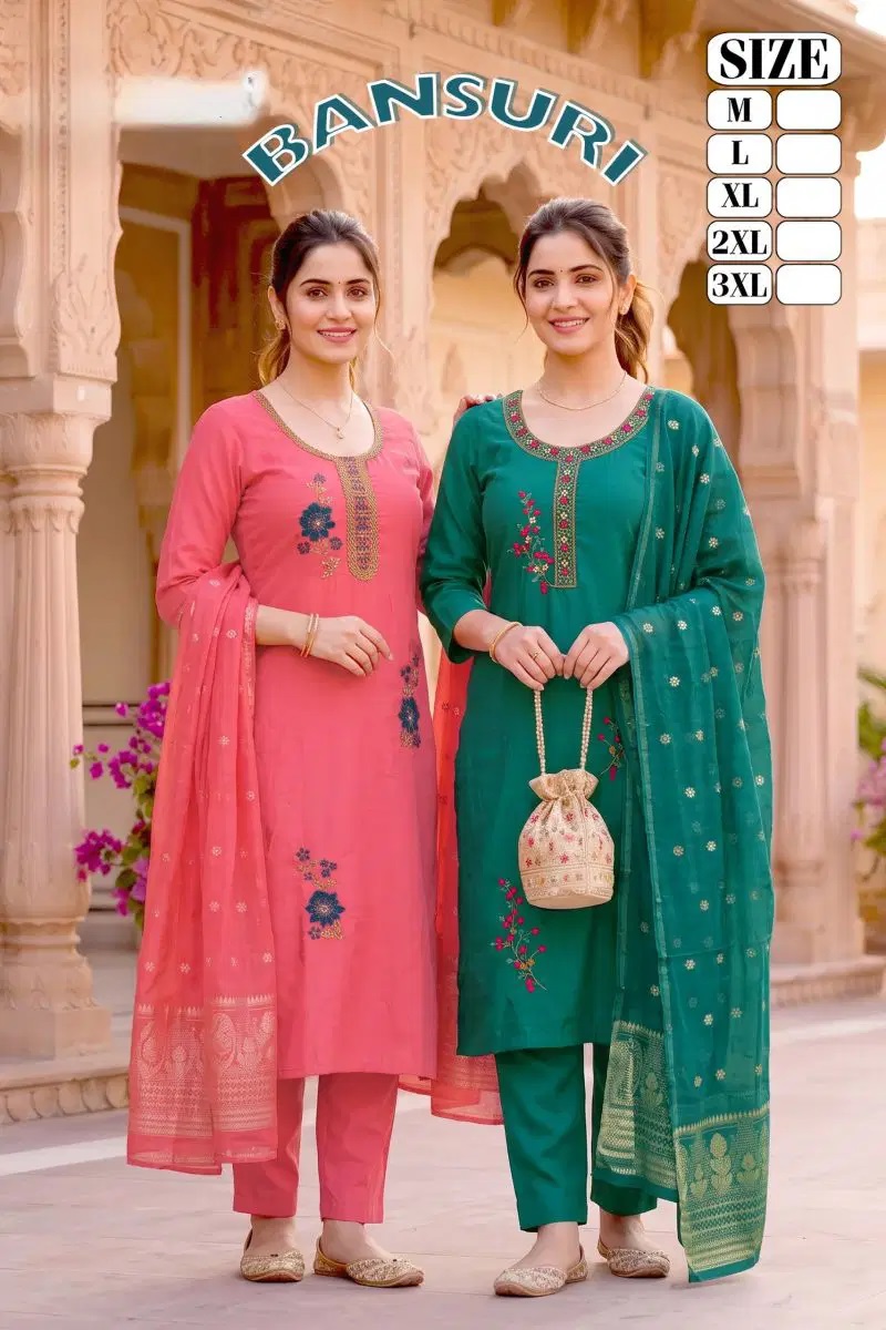 Bansuri Vol 1 Roman Silk Festive Wear Kurti Set With Dupatta