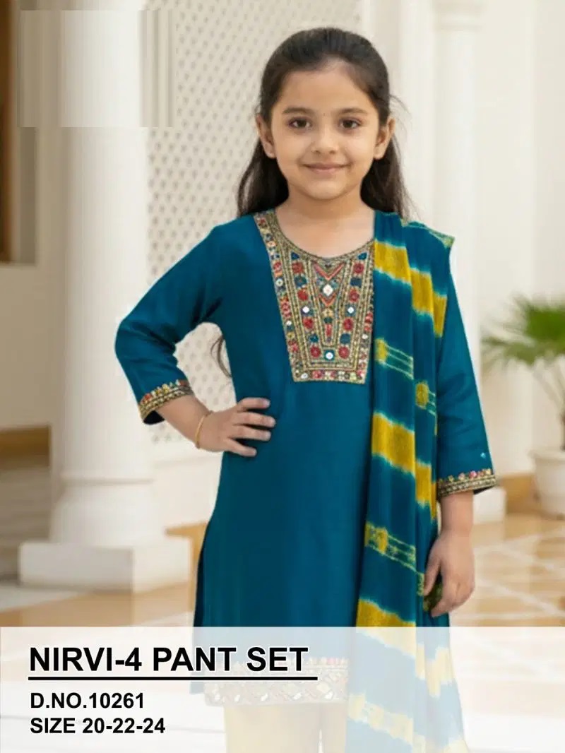 Nirvi 10261 Kids Wear Girls Festive Wear Kurti Set