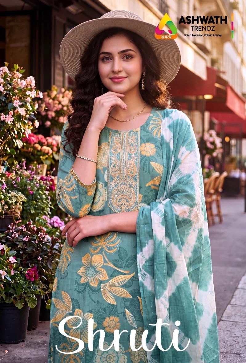 At Shruti Vatican Foil Printed Daily Wear Kurti Set With Dupatta