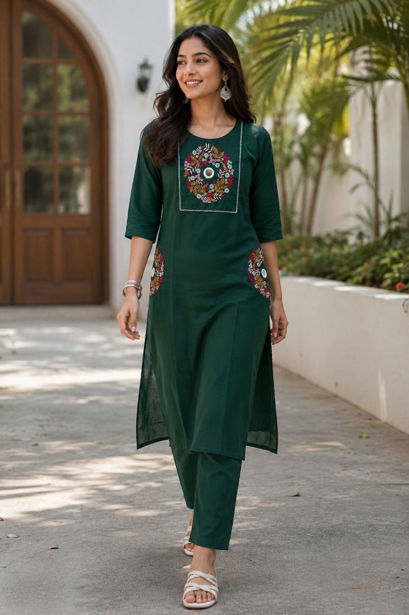 Jf 3812 Soft Cotton Embroidered Kurti With Bottom Collection