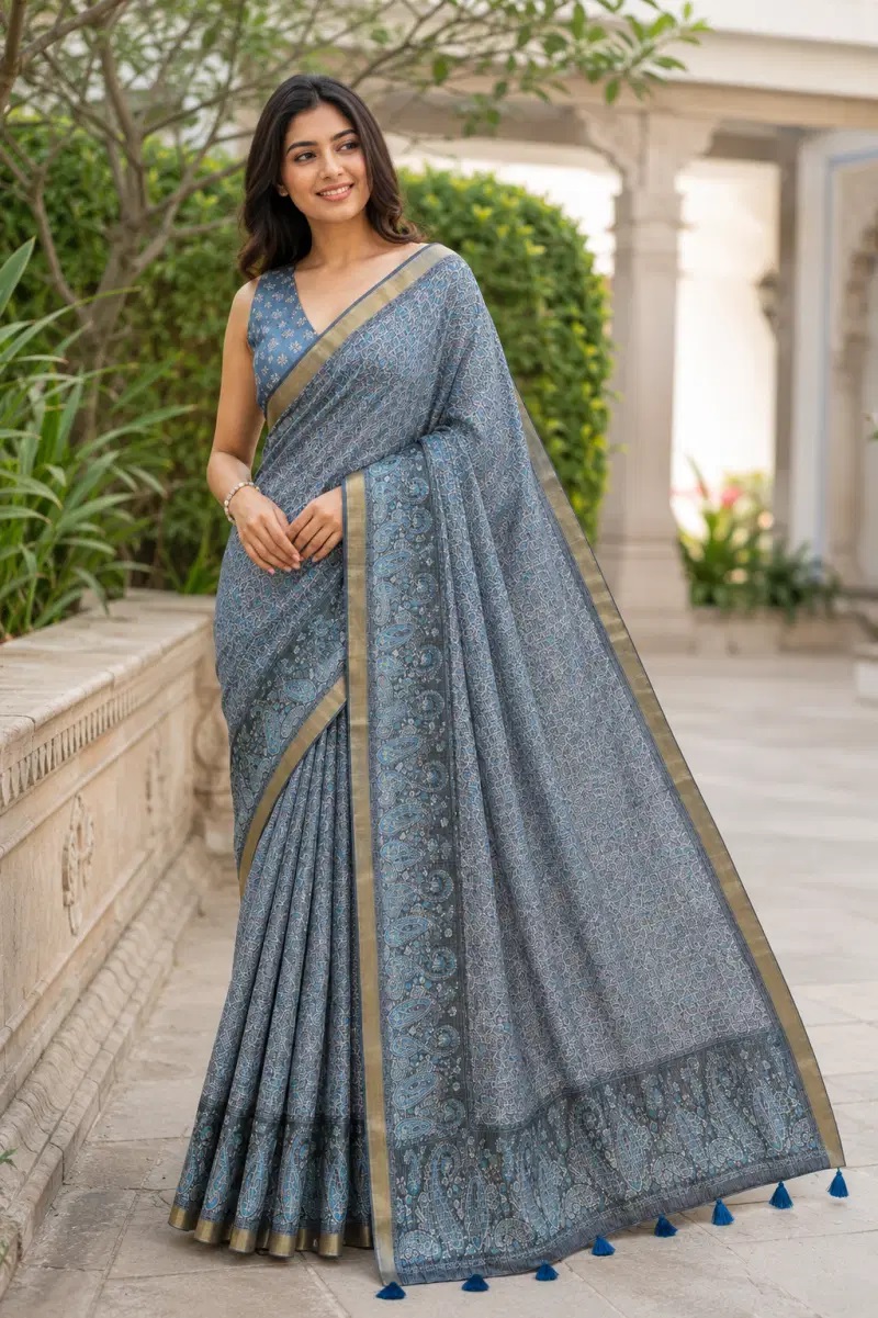 Mv Vis 64 Latest Printed Floral Border Saree Collection